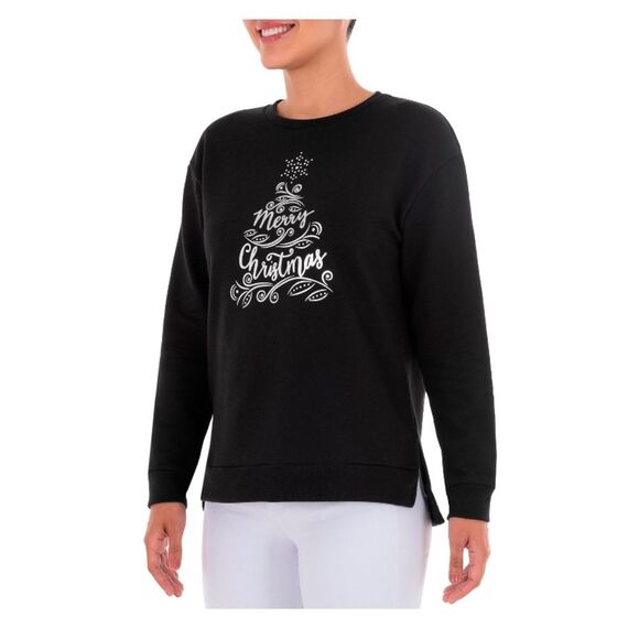 NWT Women’s Black Merry Christmas Holiday Tree Sweatshirt Size Large (12/14) - Picture 2 of 11